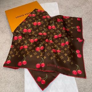 Louis Vuitton Murakami Cerise Monogram Square 90 M96094  🍒 Cherry LV x TM Scarf